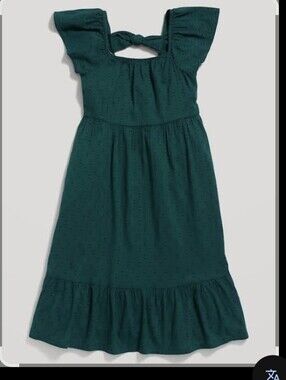 Old Navy Flutter Sleeve Clip Dot Fit+Flare Modest Dress 8 Smocked Ruffle Midi